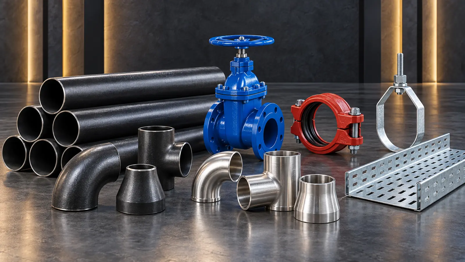 Complete MEP product range including pipes, fittings, valve, grooved coupling, support and cable tray