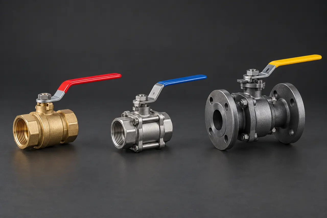 Complete brass, stainless steel and flanged steel ball valves