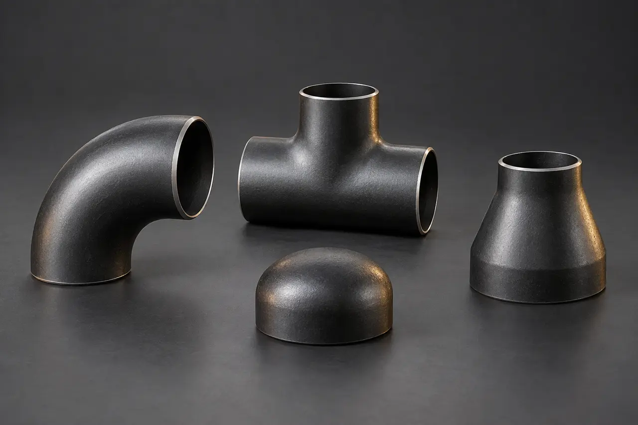 Complete carbon steel butt-weld elbow, tee, reducer and cap