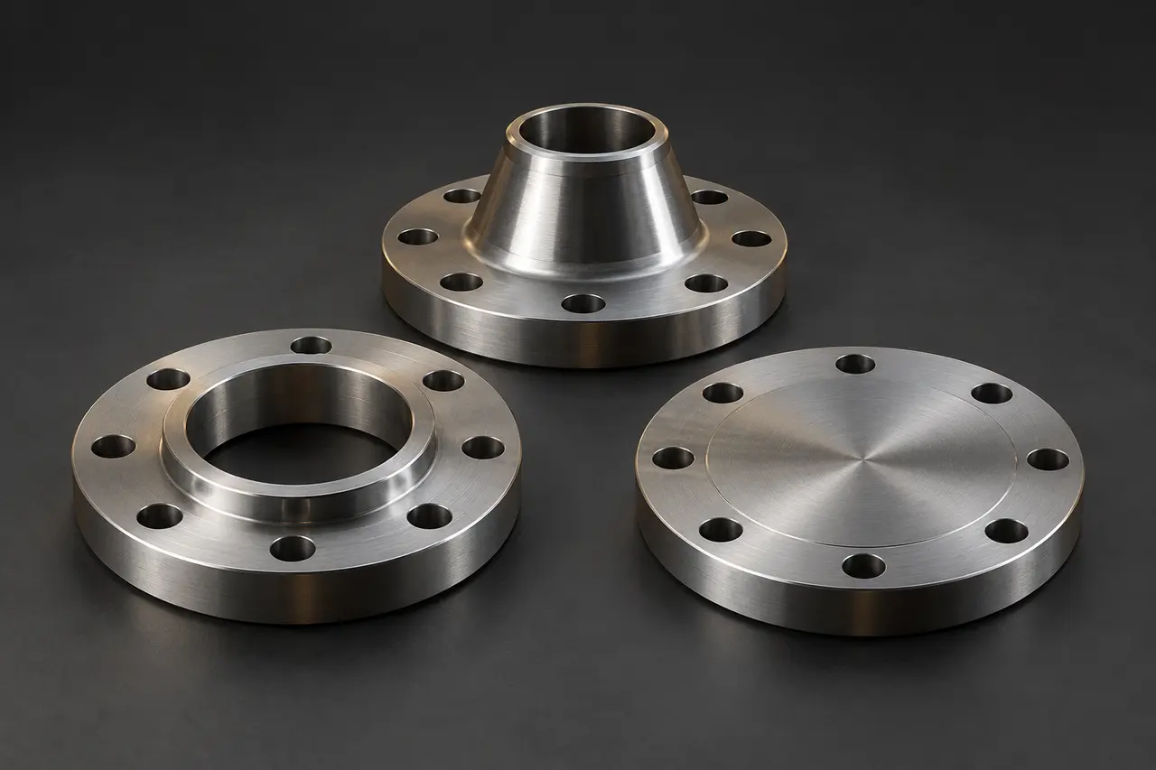 Complete carbon steel weld-neck, slip-on and blind flanges