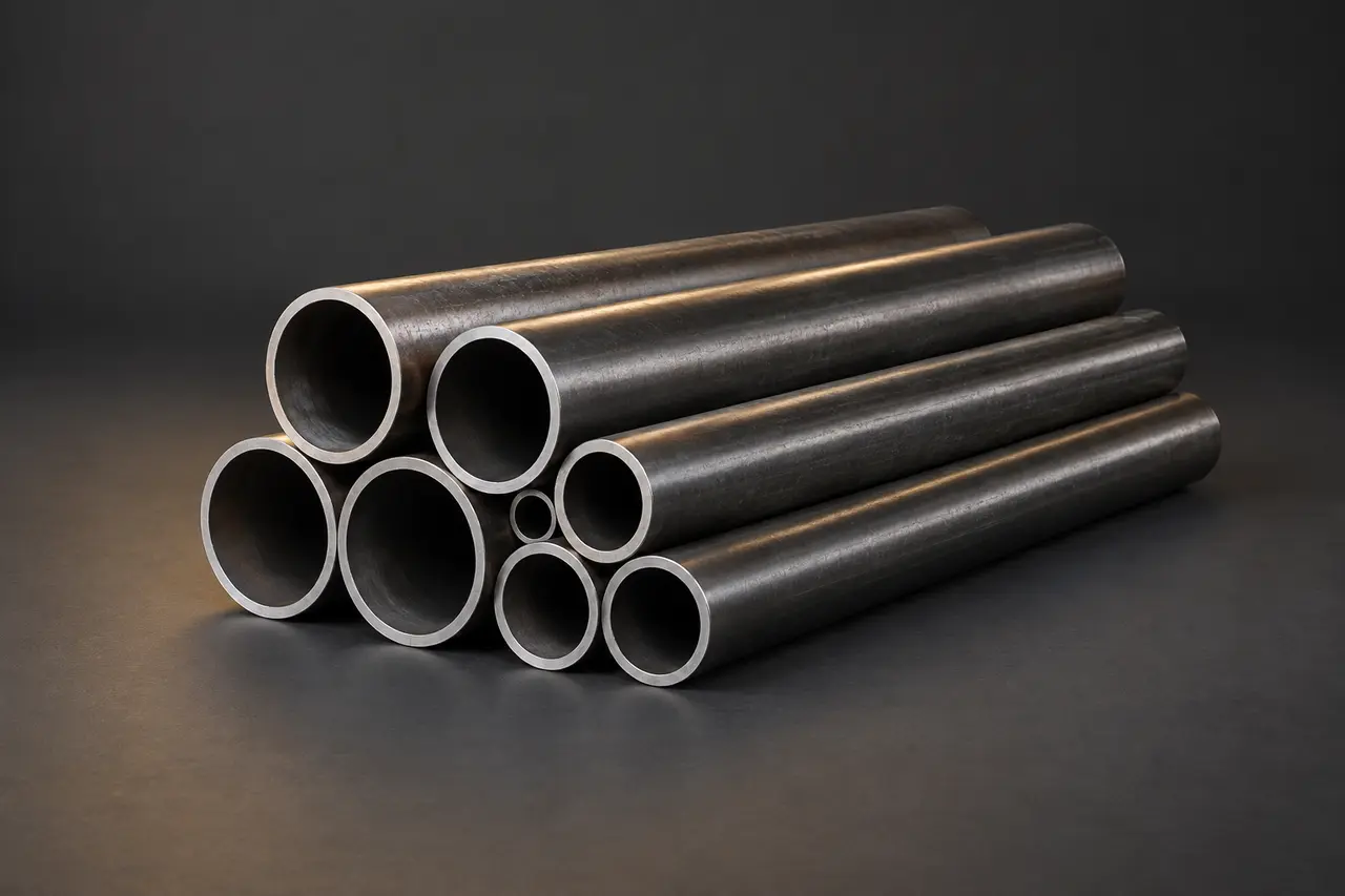 Complete bundle of clean carbon steel pipes with visible pipe ends
