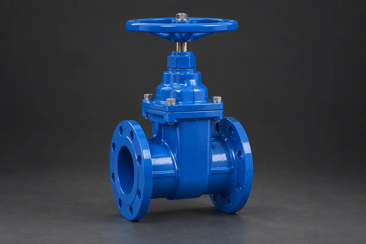 Complete blue epoxy-coated flanged gate valve