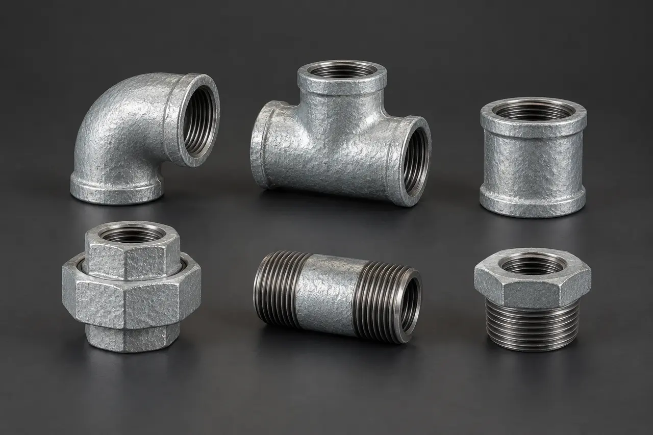 Complete galvanized threaded elbows, tee, union, socket, nipple and bushing
