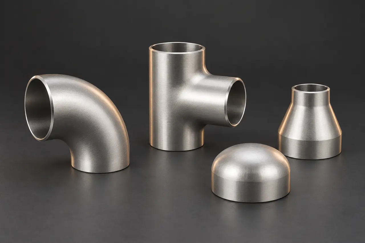 Complete stainless steel butt-weld elbow, tee, reducer and cap