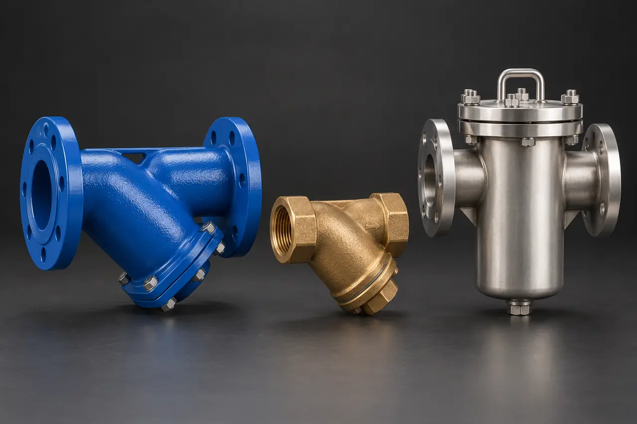 Complete ductile-iron, bronze and stainless steel strainers