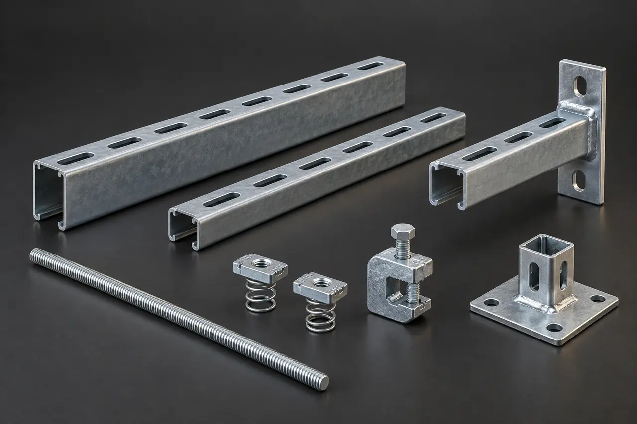 Complete strut channels, bracket, threaded rod and framing hardware