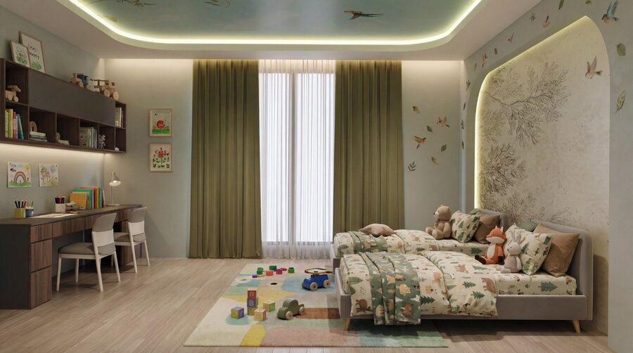Children's bedroom botanical colour and material study