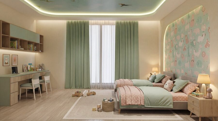 Children's bedroom pastel mint and blush colour study