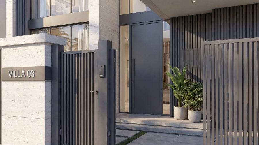 Contemporary villa gate and entrance detail