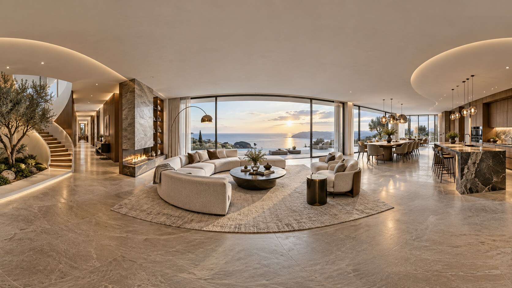 Immersive 360-degree panoramic interior rendering