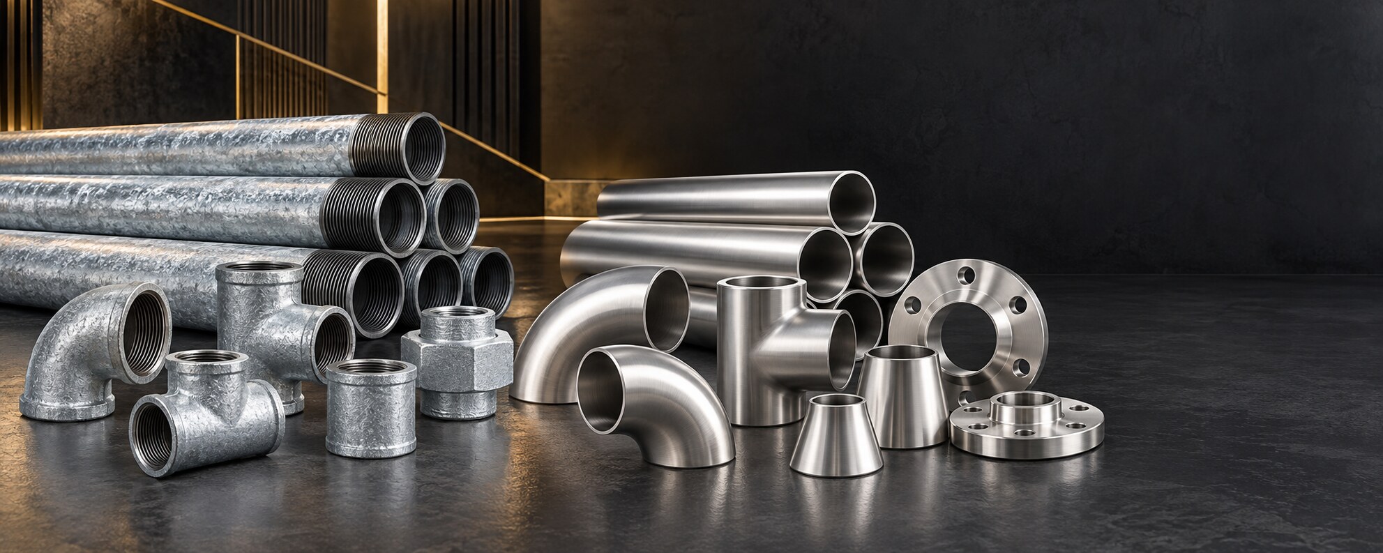 Galvanized steel pipes and fittings